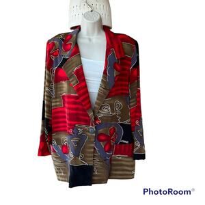Vintage 80s Richard Kristall Color Block Abstract Blazer Jacket Womens sz L